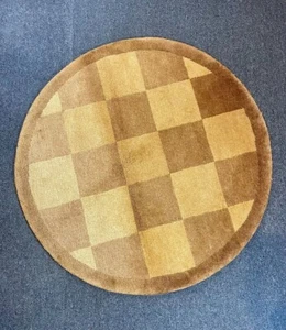 Modern Round Tibetan Checkered Design Rug Handwoven Vegetable Dyed Wool - Picture 1 of 4