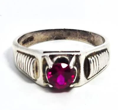 Anillo Lind zafiro rosa sintético vintage retro plateado talla 13 Foto 1 de 4