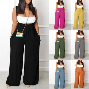 Women's Sleeveless Jumpsuits Adjustable Spaghetti Straps Wide Leg Baggy Overalls - Picture 1 of 33