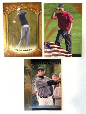 Tiger Woods Card Lot w/ 2001 Tiger's Tales RC + SP Authentic / Goodwin - 3 Cards - Image 1 of 2