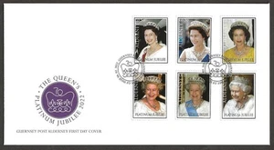 ALDERNEY 2022 THE QUEENS PLATINUM JUBILEE SE OF 6  ON FDC - Picture 1 of 1