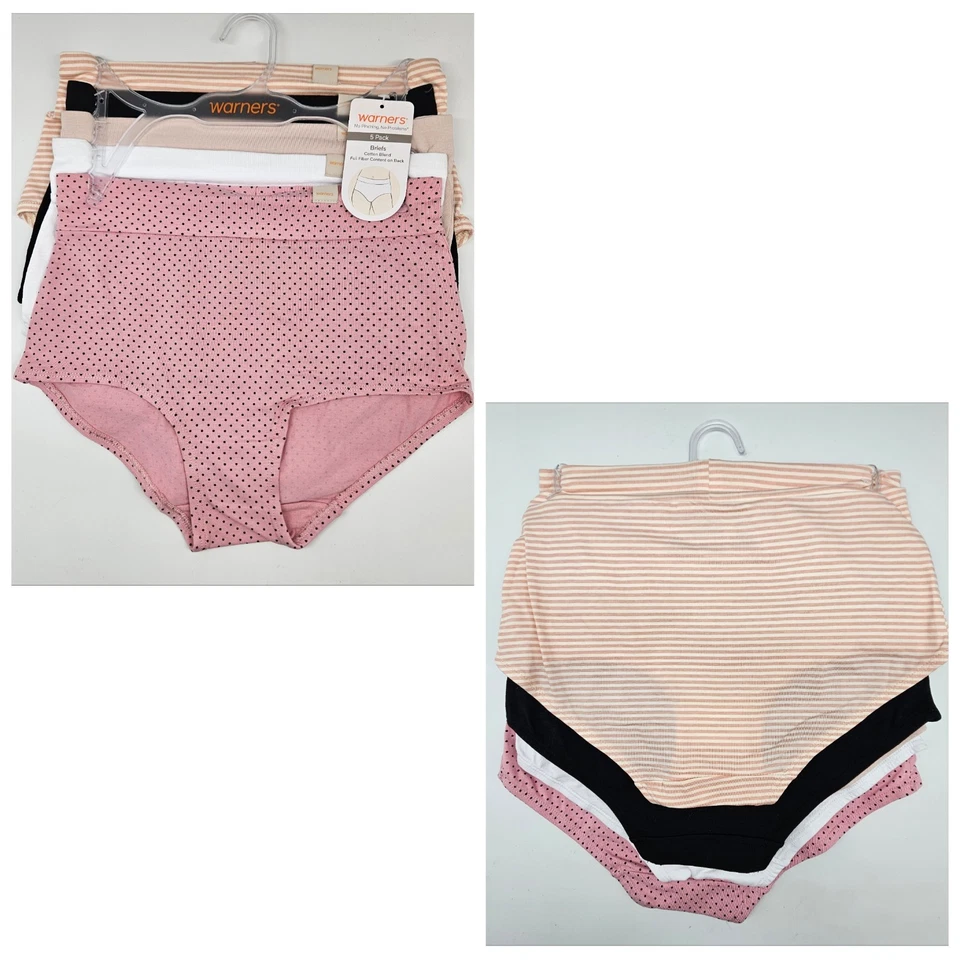 WARNERS 5 Pack Women's S M L Wide Waistband Cotton Briefs Pink Black Beige White - Image 1 of 4