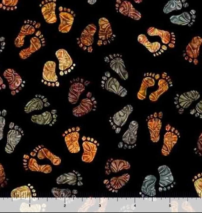 Tecido de algodão preto com estampa de tecido de algodão Bigfoot Yeti por jarda D603.02 - Imagem 1 de 1