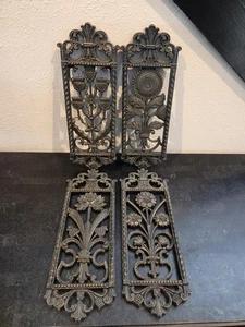 1975 HOMCO 7368-D Floral Wall Plaques Set of 4 Black Gold Vintage Regency Decor - Picture 1 of 9