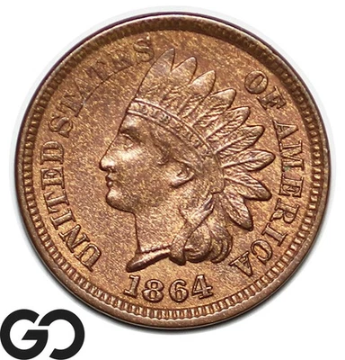 1864 Indian Head Cent Penny, Bronze, Choice AU++ Tougher Variety! - Image 1 of 3