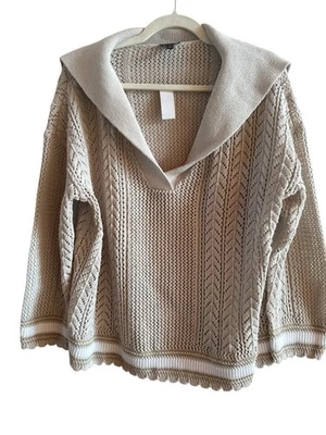 Nuevo con etiquetas Suéter Pullover Talbots Mujer Talla 1X Beige Blanco Puntada Abierta Cuello Marinero Foto 1 de 4