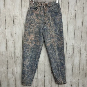 Massimo Italy Super High Rise Baggy Mom Graphic Print Denim Jeans Size 11/12 - Picture 1 of 10