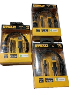 (3) Dewalt Phone Charger Micro-USB to USB Cord (2) 10 FT & (1) 4ft - Picture 1 of 3
