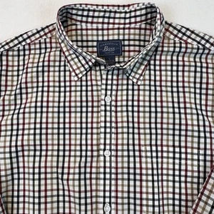G H Bass Mens Large Long Sleeve Black Red Khaki Check Button Down R2 - Picture 1 of 14