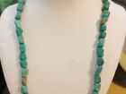 Vintage Turquoise Nugget Beaded Gemstone Necklace Sterling Clasp Genuine Old 15"