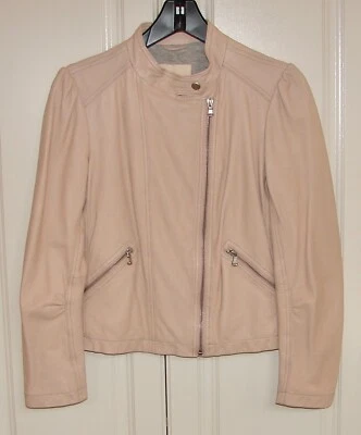 NUEVO CON ETIQUETAS Rebecca Taylor Talla 10 Rosa Nude Prenda Cuero Lavado Moto Chaqueta $950 Foto 1 de 4