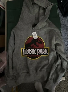Jurassic Park Universal Studios Kids Grey Hoodie Size small Pullover Grey NWT - Picture 1 of 4