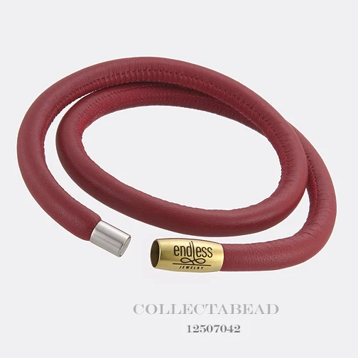 Auténtico Brazalete Doble Cuero Rojo Chapado en Oro Sin Fin 8.5" 12507-42 Foto 1 de 1