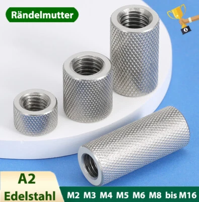 Rändel Verbindungsmuffe Rund Gewindemuffe Langmutter Edelstahl V2A M2 bis M16 - Bild 1 von 4