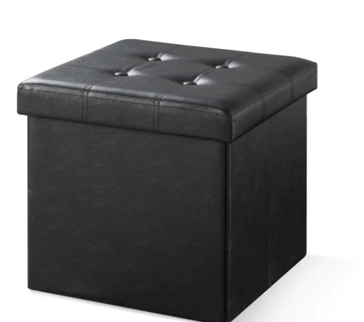 Collapsible Storage Ottoman : 15" Button Tufted Faux Leather - Image 1 of 4