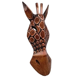 Wandskulptur braune Giraffe Safari Handarbeit Tier Holz Maske hängend 12 Zoll - Bild 1 von 21