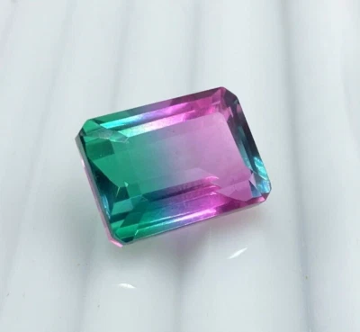 Bi color watermelon tourmaline crystal doublet loose stone Octagon Gemstone - Image 1 of 4