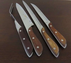 Vintage 4pc Stainless Steel Carving Set with Wooden Handles - Made in Japan - Picture 1 of 5