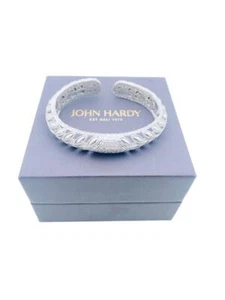 John Hardy Sterling Batu Kawung Leaf Diamond 12mm Hinged Cuff Bracelet - Box -A - Picture 1 of 7