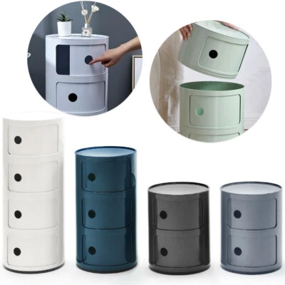 2-5 Tiers Cylindrical Round Storage Cabinet Cupboard Shelf Side End Table Shelf - Image 1 of 4