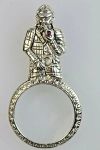 Sherlock Holmes Detective Spy Glass Magnify Glass Pendant Red Ruby Set Silver - Picture 1 of 7