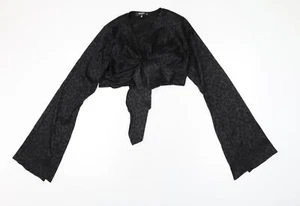 Missguided Womens Black Animal Print Polyester Cropped T-Shirt Size 8 V-Neck - Picture 1 of 10