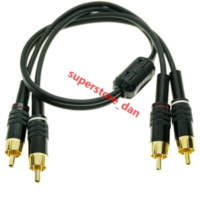 Dual RCA Cable 2 Male to 2 RCA Male Stereo Patch Audio Cable Enthusiast Golden - Image 1 of 2