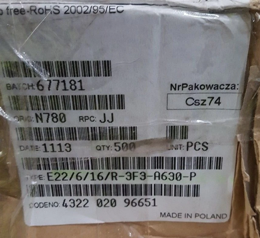 FERROXCUBE 4322 020 96651 E22/6/16/R-3F3-A630-P E-CORE QTY: 500  (U8.7) - Image 1 of 1