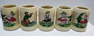 Vintage German Style Mini 2" Beer Mug Stein Set of 5 Ceramic Unmarked Rare Set  - Picture 1 of 12