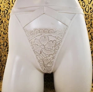Victoria's Secret White Silver Lined Sheer Floral Lace V String Panty L Sexy - Picture 1 of 10