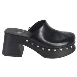 Zara Clogs Studded Black Chunky Mules Platform Black size UK 7 EU 40 NEW - Picture 1 of 17