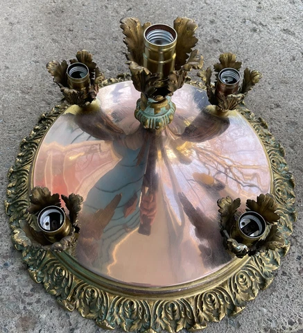 antique flush mounted copper gold cast brass ceiling light rare htf heavy Cover