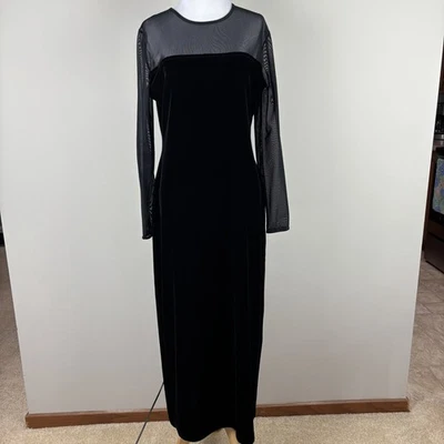 Maxi Vestido Karen Kane Mediano Negro Terciopelo Manga Transparente Vacaciones Capricho Bruja Foto 1 de 4