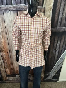 ISAIA Long Sleeve Red Gold & White Plaid Dress Shirt 16 1/2 (42) Italy - Picture 1 of 8