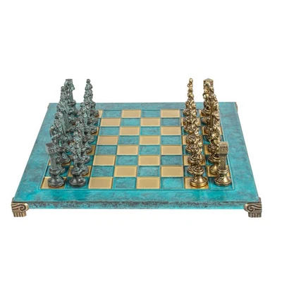 Renaissance Métal Échecs Set Bleu & Bronze Échecs Board 36cm MANOPOULOS S9BTIR - Photo 1/4