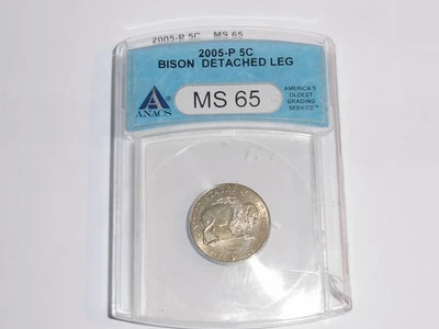 2005 UNITED STATES BISON NICKLE DETACHED LEG ERROR COIN. CERTIFIED ANACS MS65 - Image 1 of 4