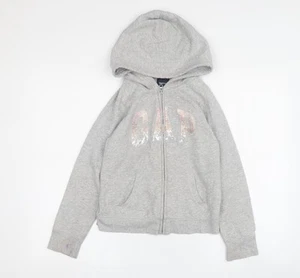 Gap Girls Grey Hoodie L Size Full Zip Logo Fleece - Picture 1 of 12