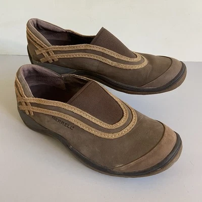 Merrell Womens Sz 7.5 Willow Chocolate Stitched Slip On Driving Loafer shoes - Image 1 of 4