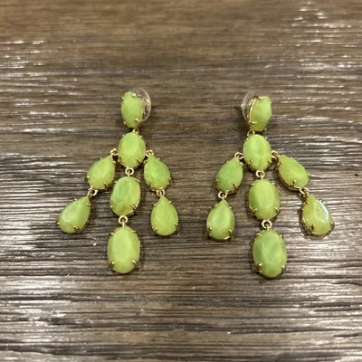 Stella & Dot 金色带绿色刻面宝石吊坠耳环 — 第 1/4 张图片