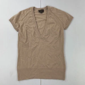 PURE COLLECTION Top 14 Beige Womens Short Sleeve Knit V-Neck 100% Cashmere - Picture 1 of 13