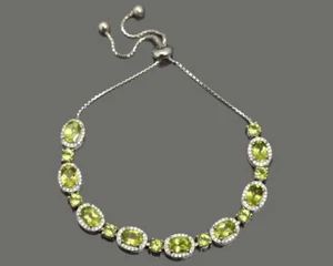 Green Peridot Gemstone 925 Sterling Silver Adjustable Bolo Bracelet Gift For Her - Picture 1 of 6