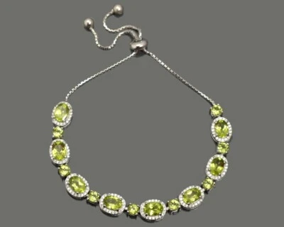 Green Peridot Gemstone 925 Sterling Silver Adjustable Bolo Bracelet Gift For Her - Image 1 of 4