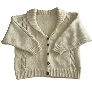 Handmade Womens Fisherman Indie Boho Slouchy Cable Knit Cardigan Sweater Size XL - Picture 1 of 6