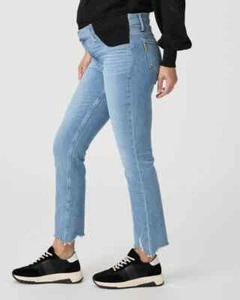 NWT Paige Jeans Maternity Women 34 Cindy Straight Light Wash Denim Raw Hem Panel - Picture 1 of 7