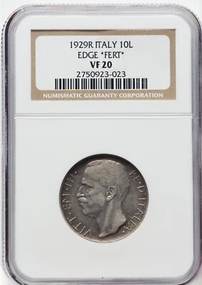 ITALY KINGDOM 1929-R 10 LIRE SILVER COIN, CIRCULATED CERTIFIED NGC VF20 - Image 1 of 2