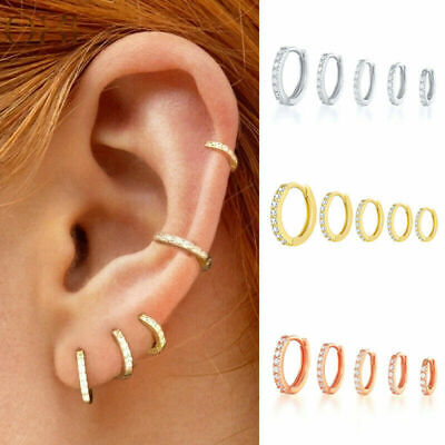 5 Sizes 925 Silver,Gold,Rose Gold Hoop Earrings Cubic Zirconia Fashion Jewelry • 3.56€