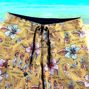 Quiksilver Board Shorts 34 Men Vintage Swim Trunks Skeleton Hula Girls Hawaiian - Picture 1 of 15