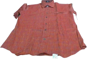 Camicia Uomo Manica Corta Con Taschino Misto Cotone Color Mattone Tessuto Tela - Picture 1 of 5