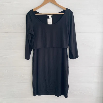 NWT H&M Mama - Black 3/4 sleeve stretch nursing dress, M - Image 1 of 4
