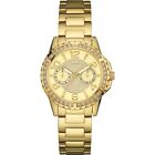 New Guess Ladies U0705l2 Round Dial Crystals Stainless Gold Ip Band Watch